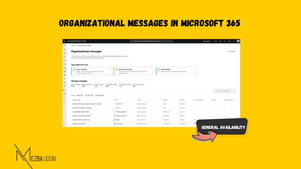 Organizational Messages in Microsoft 365 General Availability - Mezba Uddin