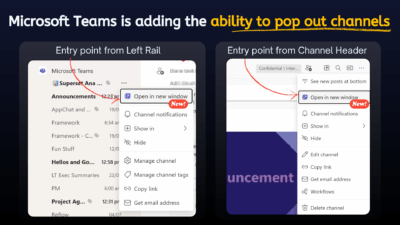 Popup Teams Channels