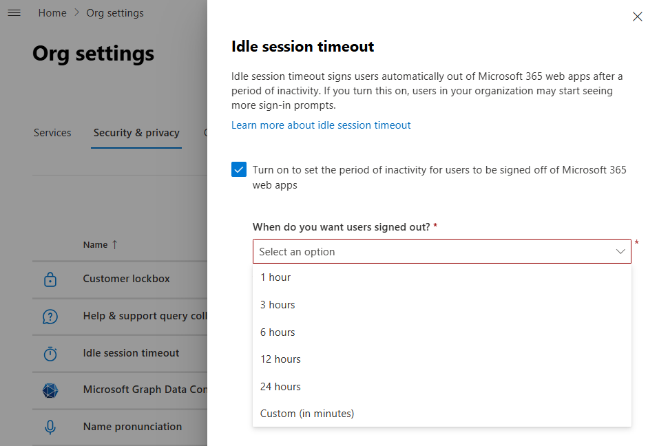 Switch to Idle Session Timeout in Microsoft 365