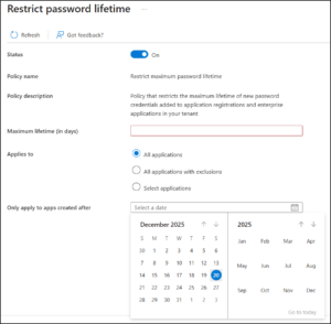 Manage Application Management Policies in Microsoft Entra 4 2Restrict password lifetime
